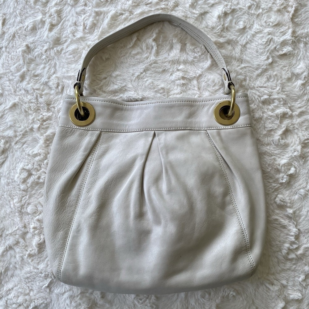 Vintage Coach Pearl Ivory Leather Hobo Shoulder Handbag 14576 Gold Logo Pleated - Picture 5 of 16